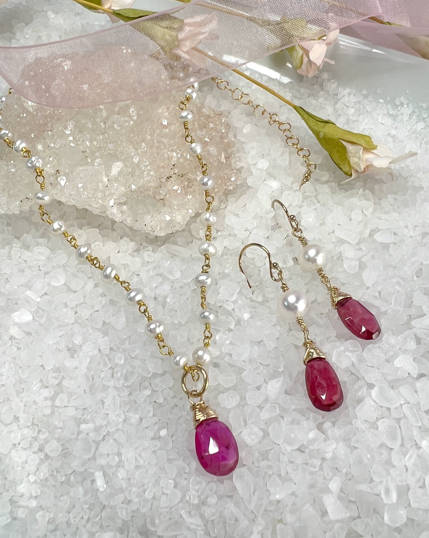 Pink Sapphire & Pearl Necklace