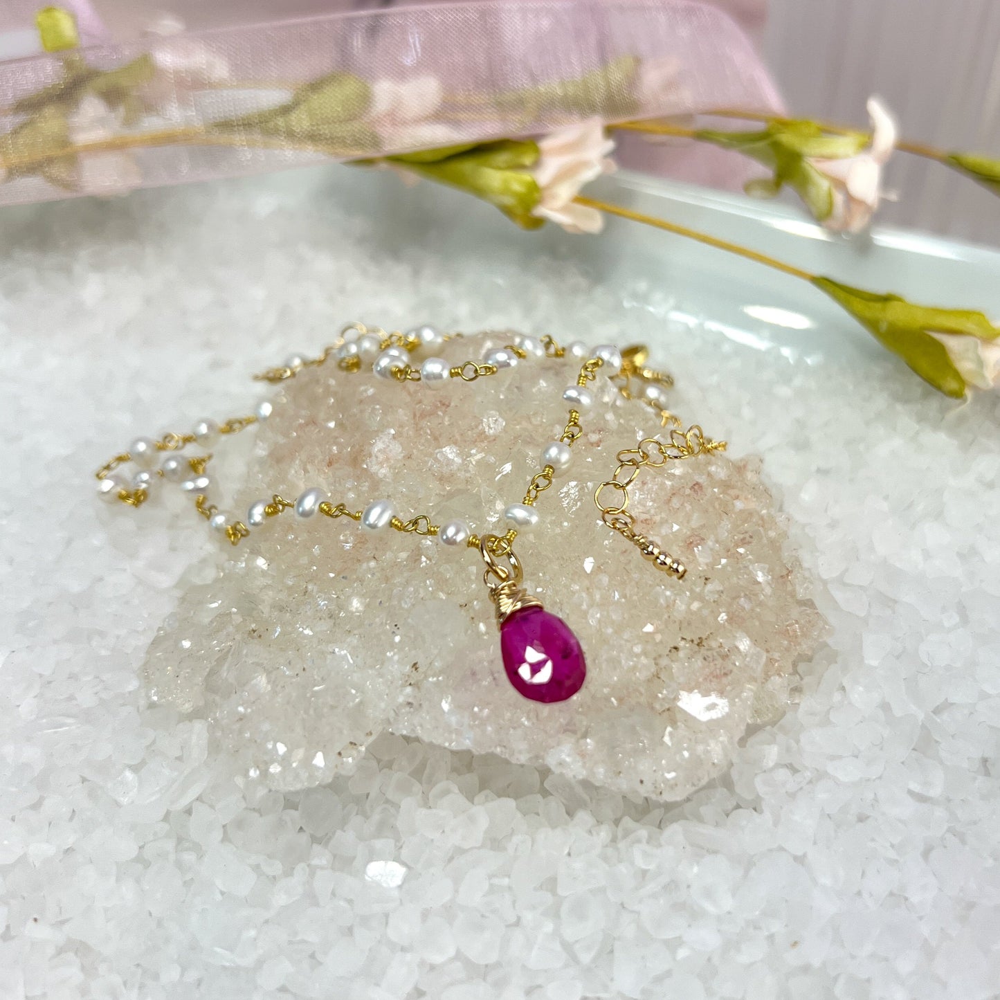 Pink Sapphire & Pearl Bracelet