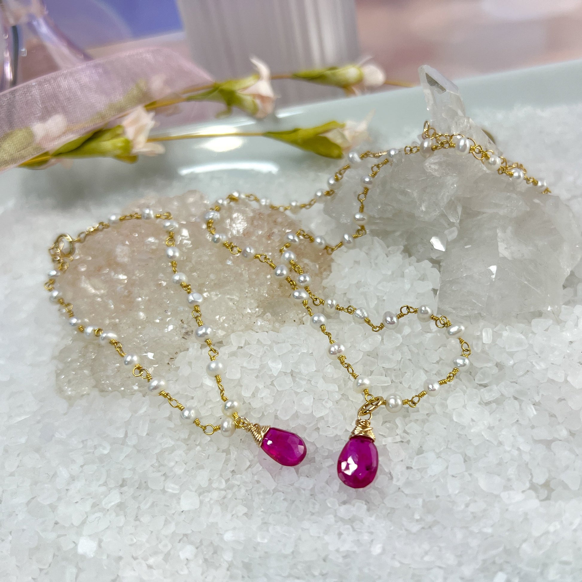 Pink Sapphire & Pearl Bracelet