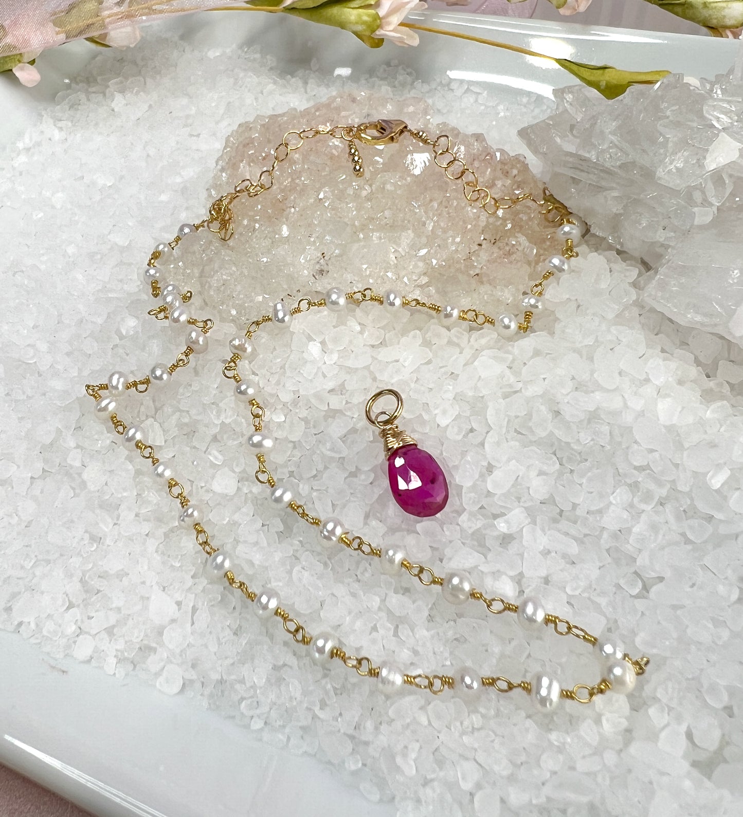 Pink Sapphire & Pearl Necklace