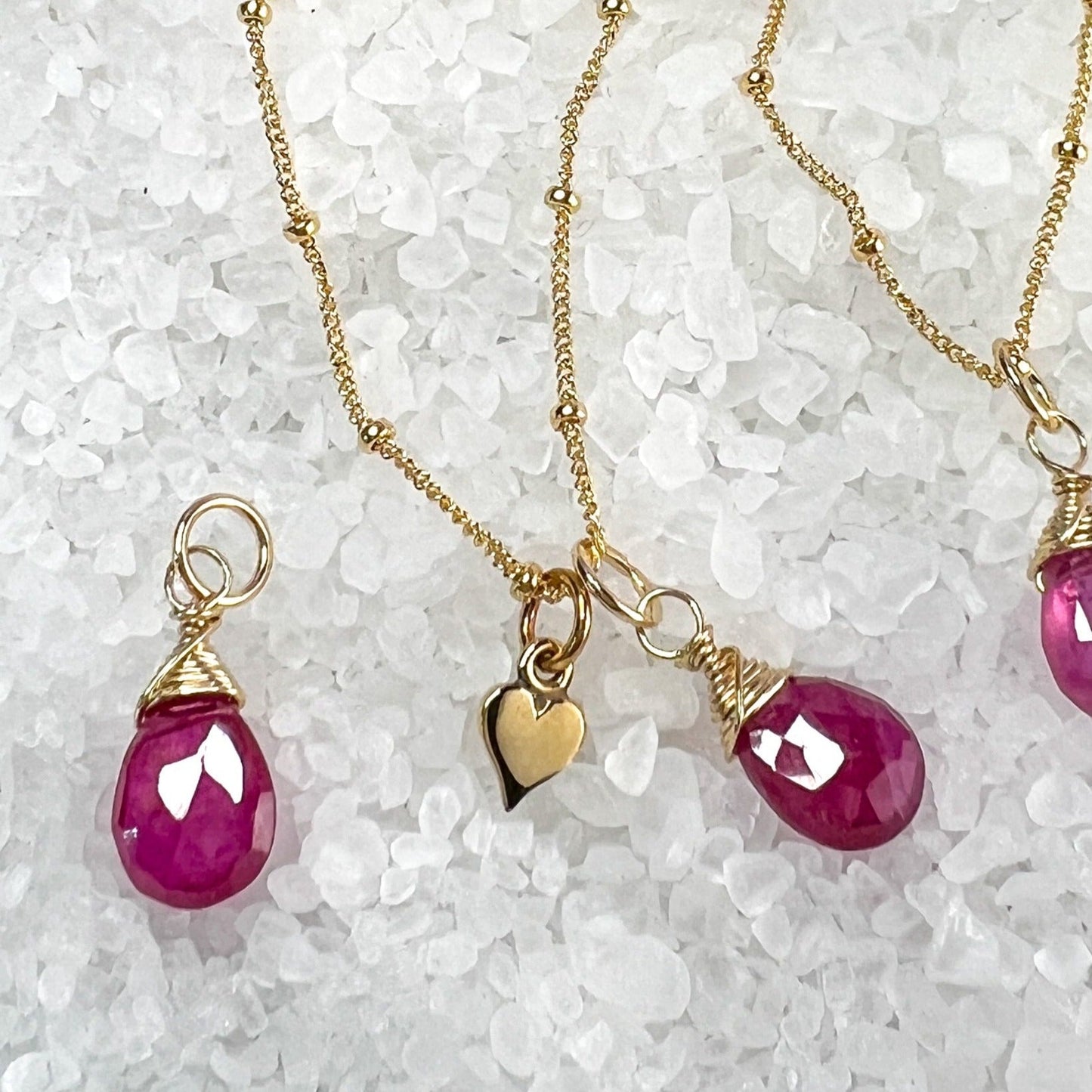 Pink Sapphire & Heart Necklace