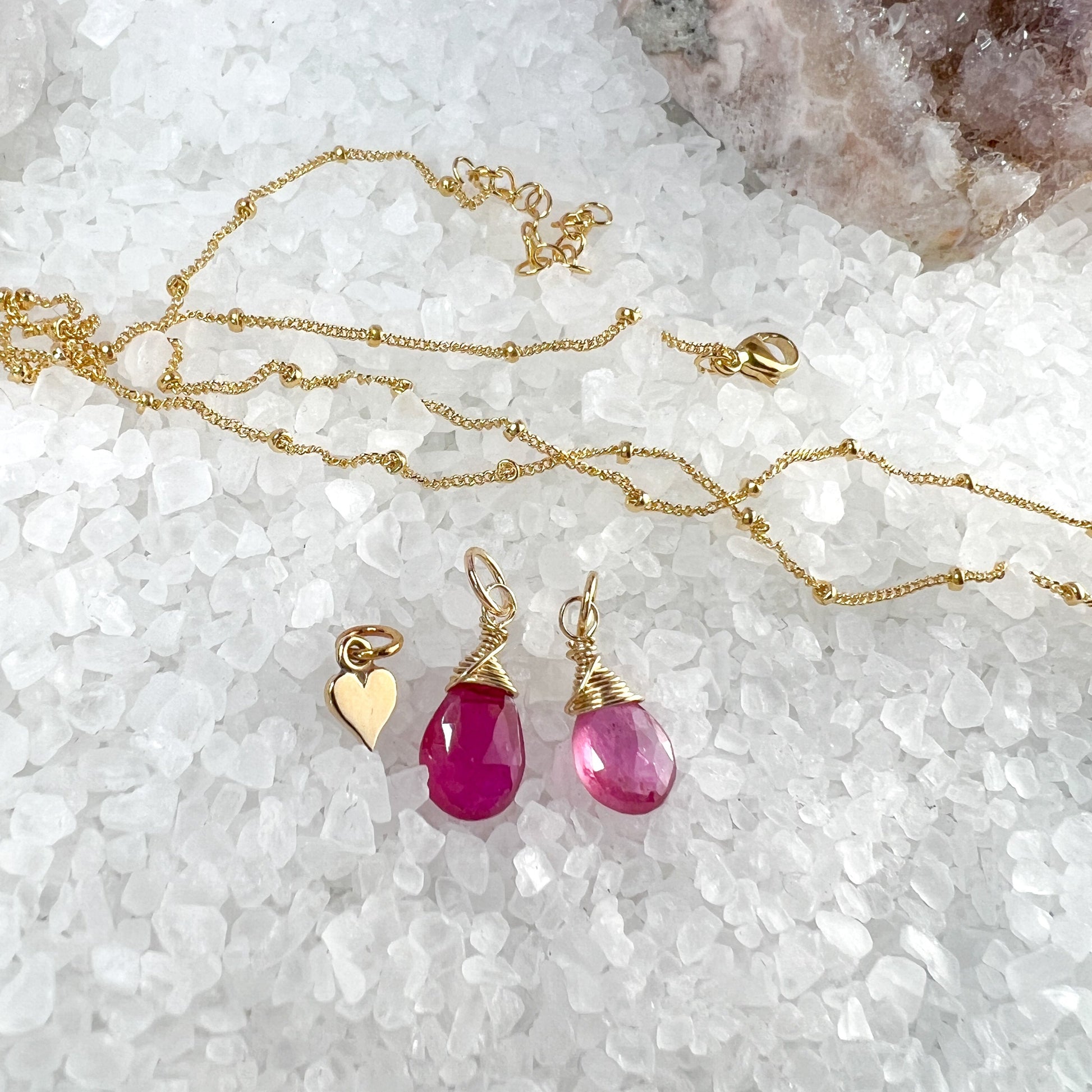 Pink Sapphire & Heart Necklace