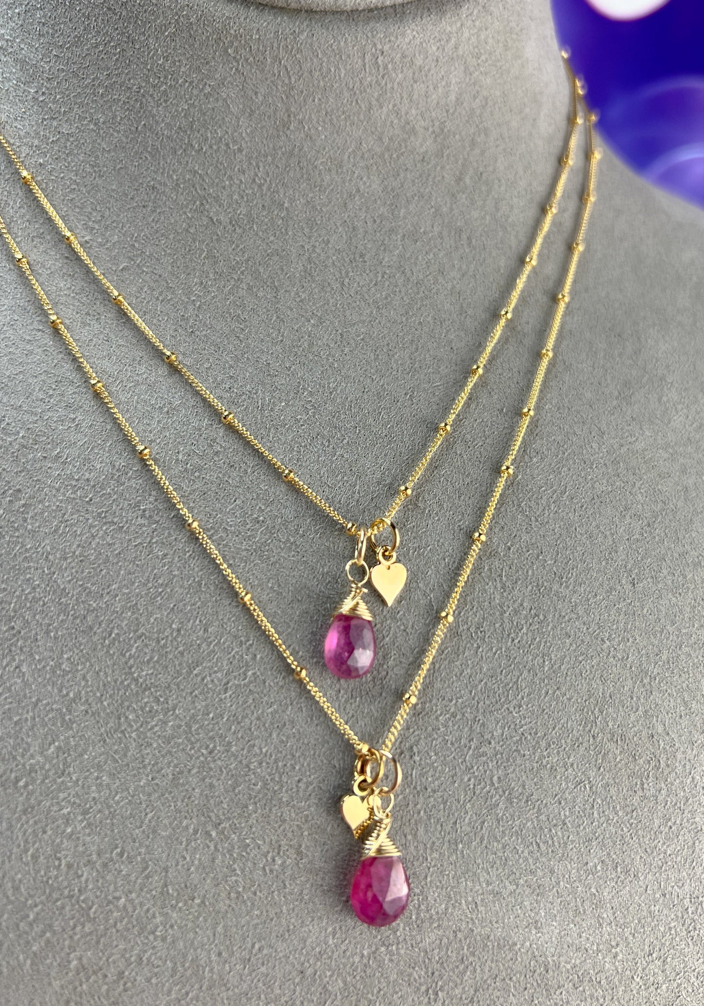 Pink Sapphire & Heart Necklace