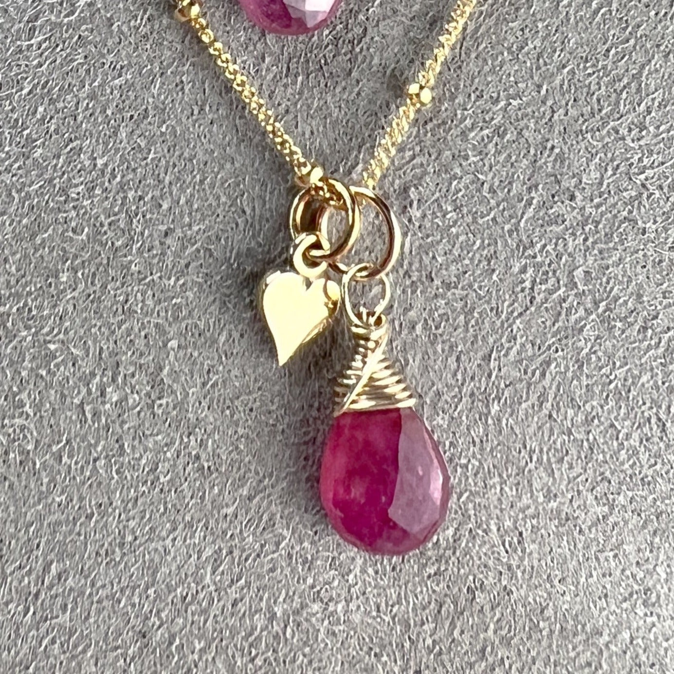 Pink Sapphire & Heart Necklace