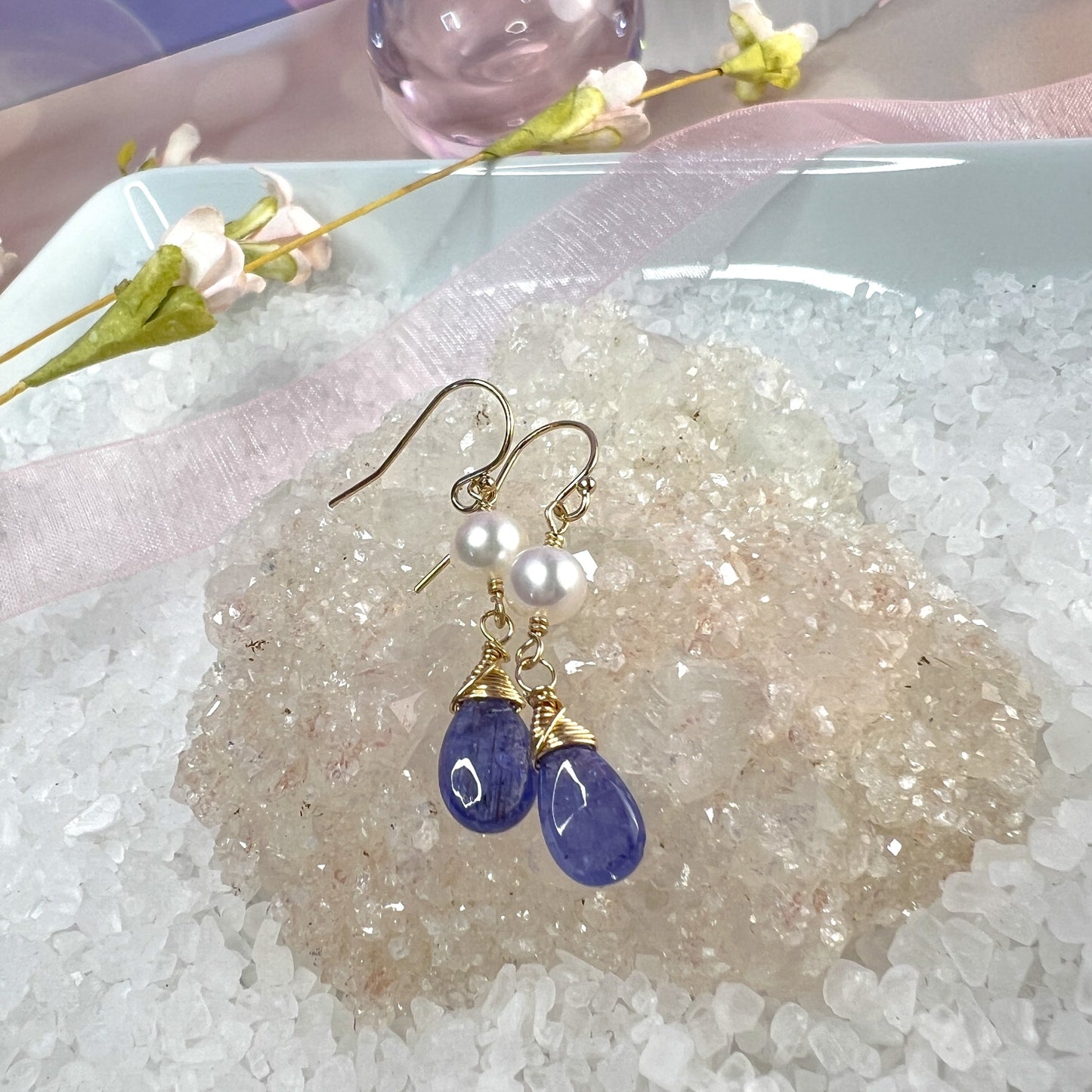 Tanzanite & Pearl Earrings