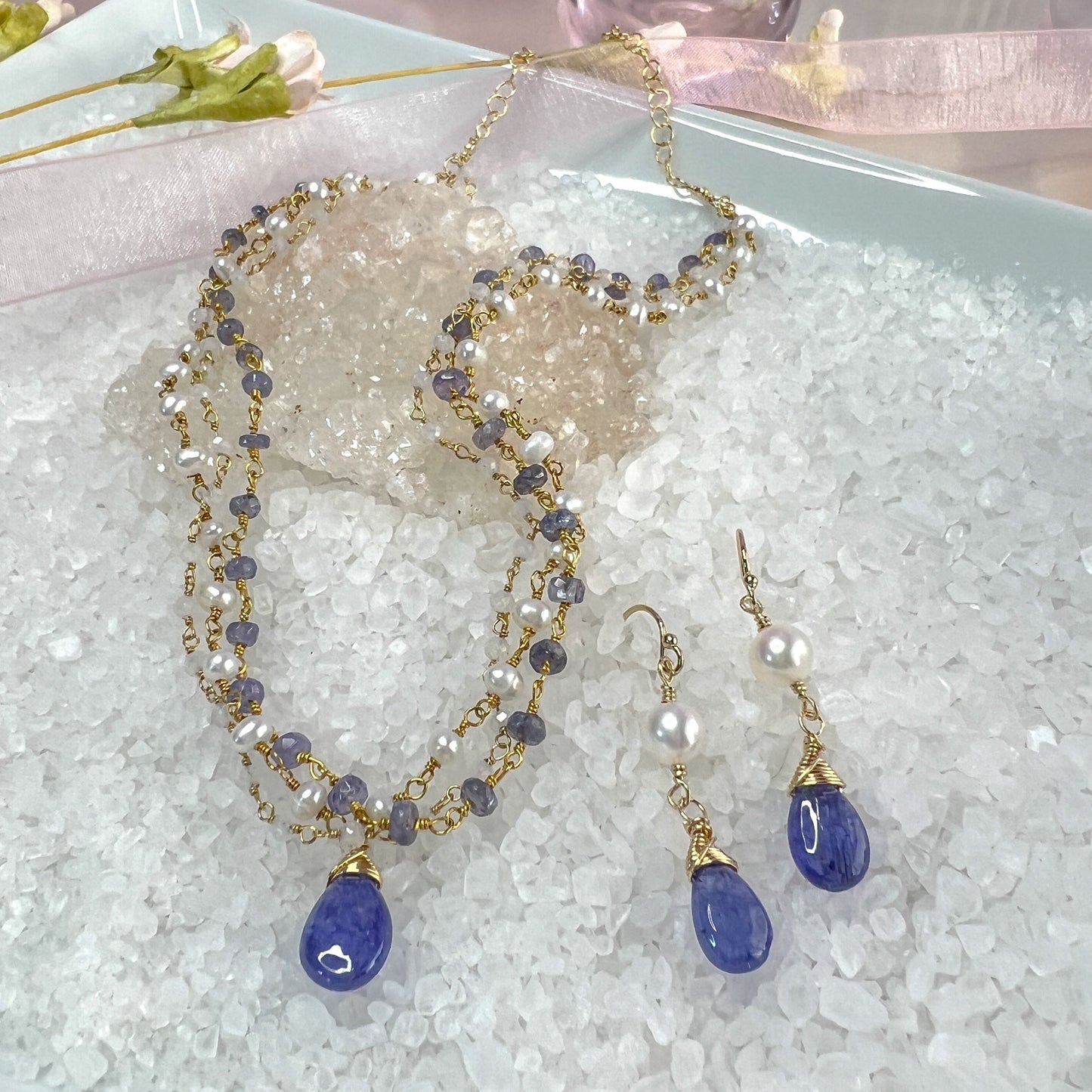 Tanzanite & Pearl Earrings