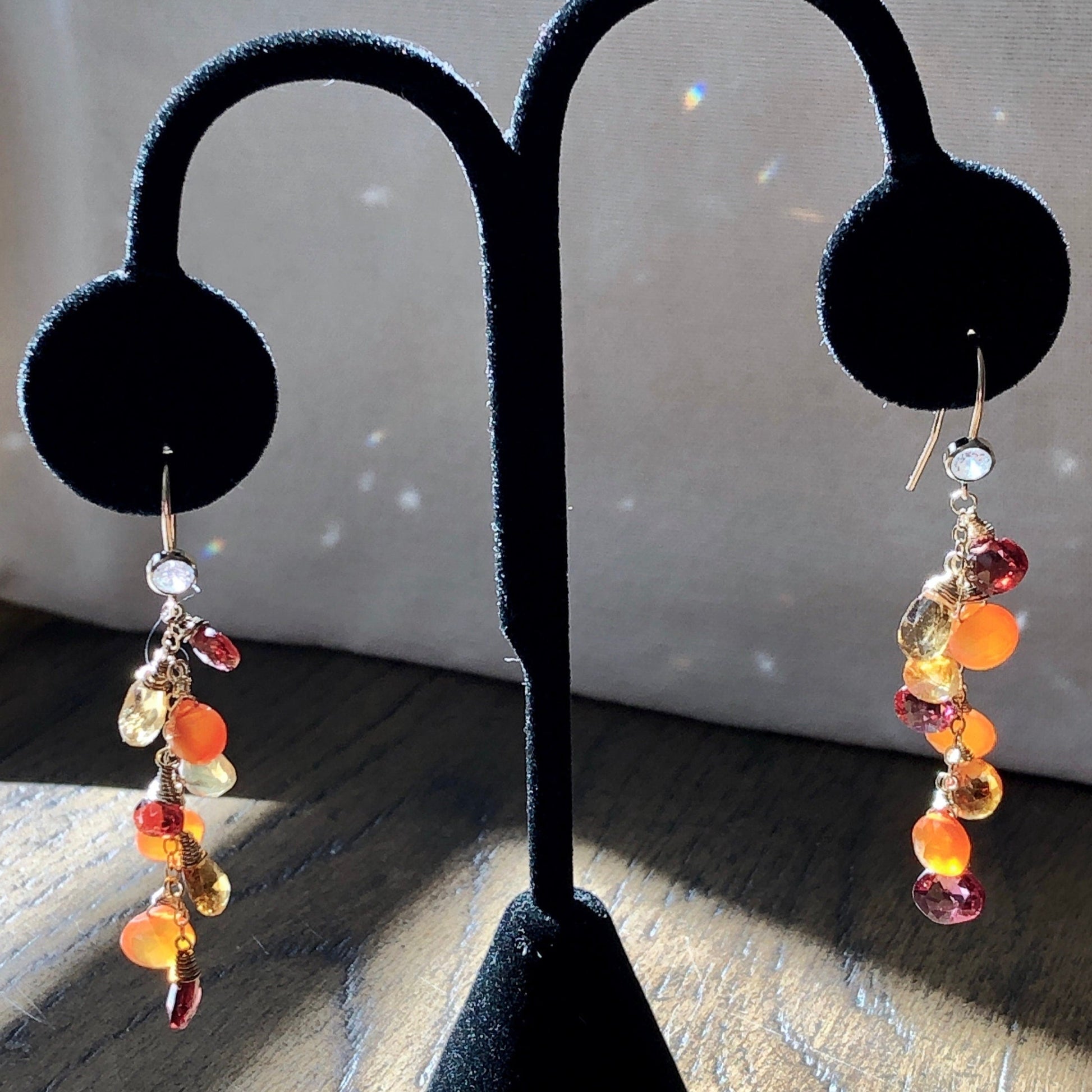 Garnet, Citrine and Carnelian Waterfall Earrings