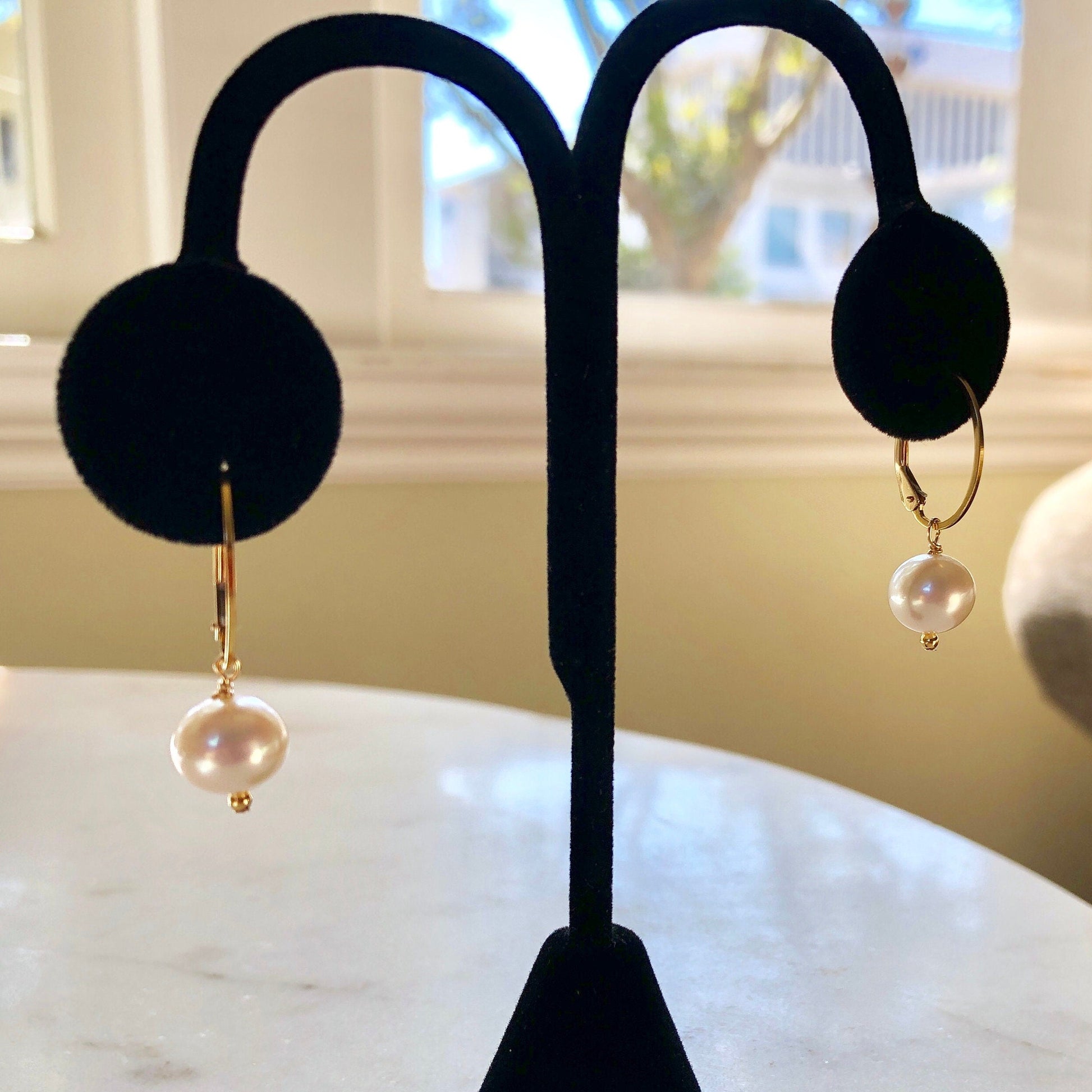 Freshwater Pearl Leverback Earrings, June Birthstone Earrings