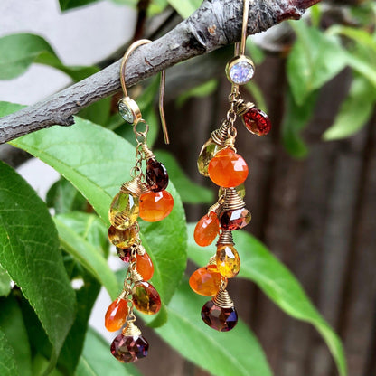 Garnet, Citrine and Carnelian Waterfall Earrings