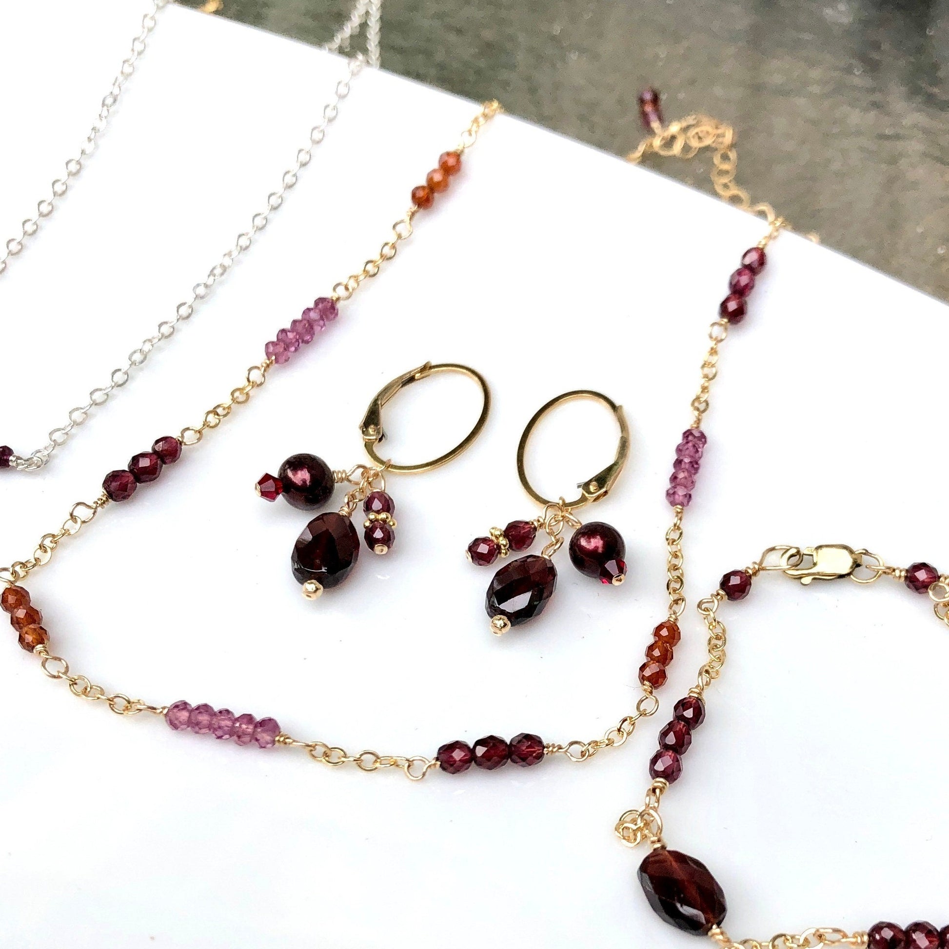 Cranberry Pearl & Garnet Waterfall Earrings