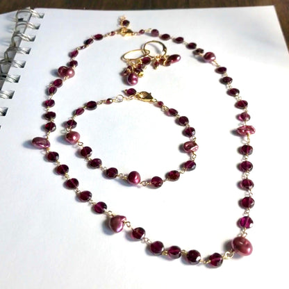 Raspberry Baroque Pearl and Garnet Necklace, Garnet Necklace, January Birthday