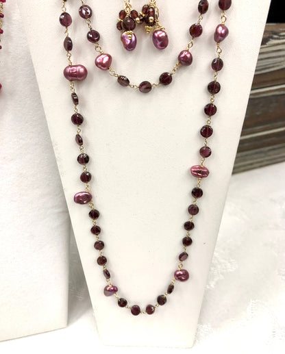 Raspberry Baroque Pearl and Garnet Necklace