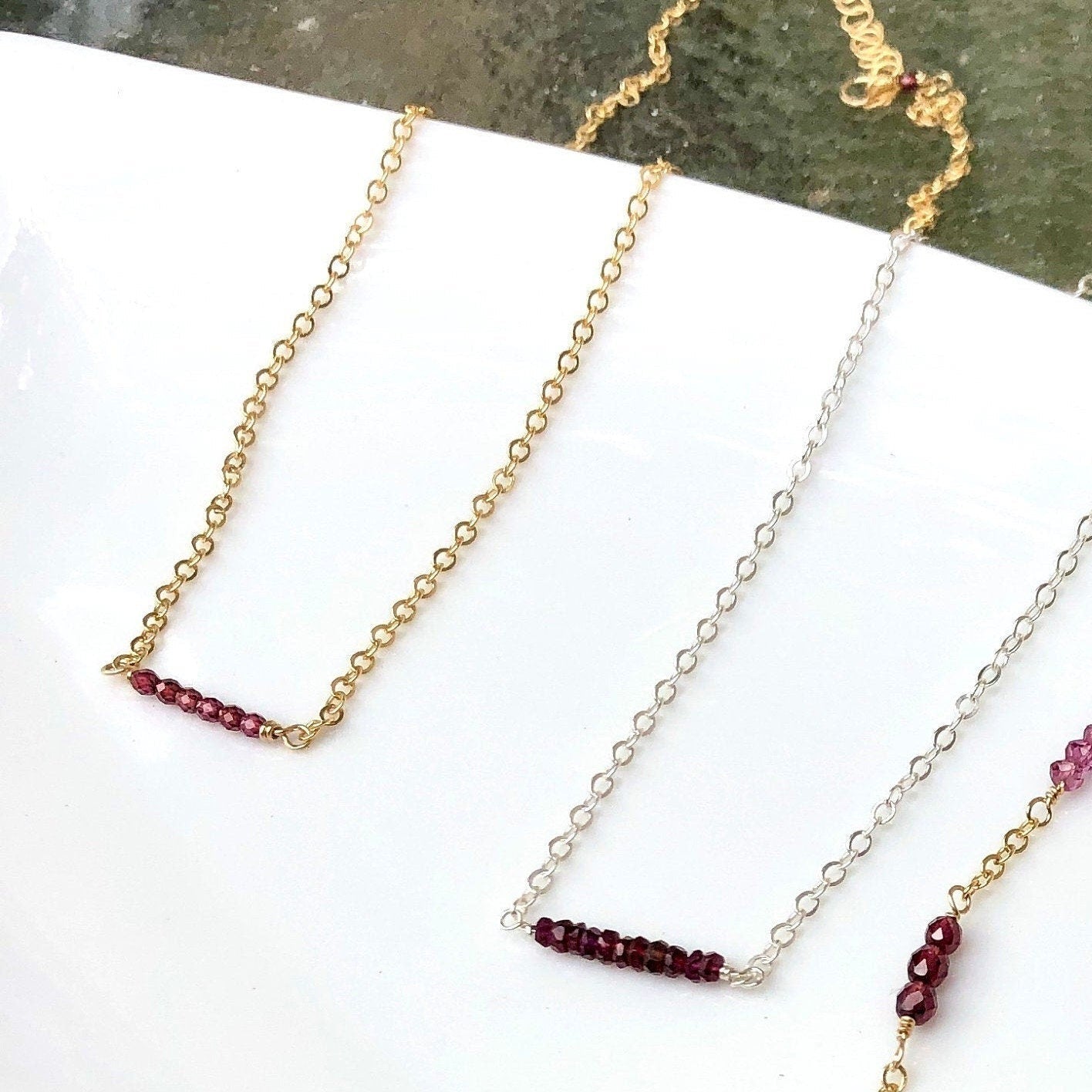 Rhodolite Garnet Bar Necklace