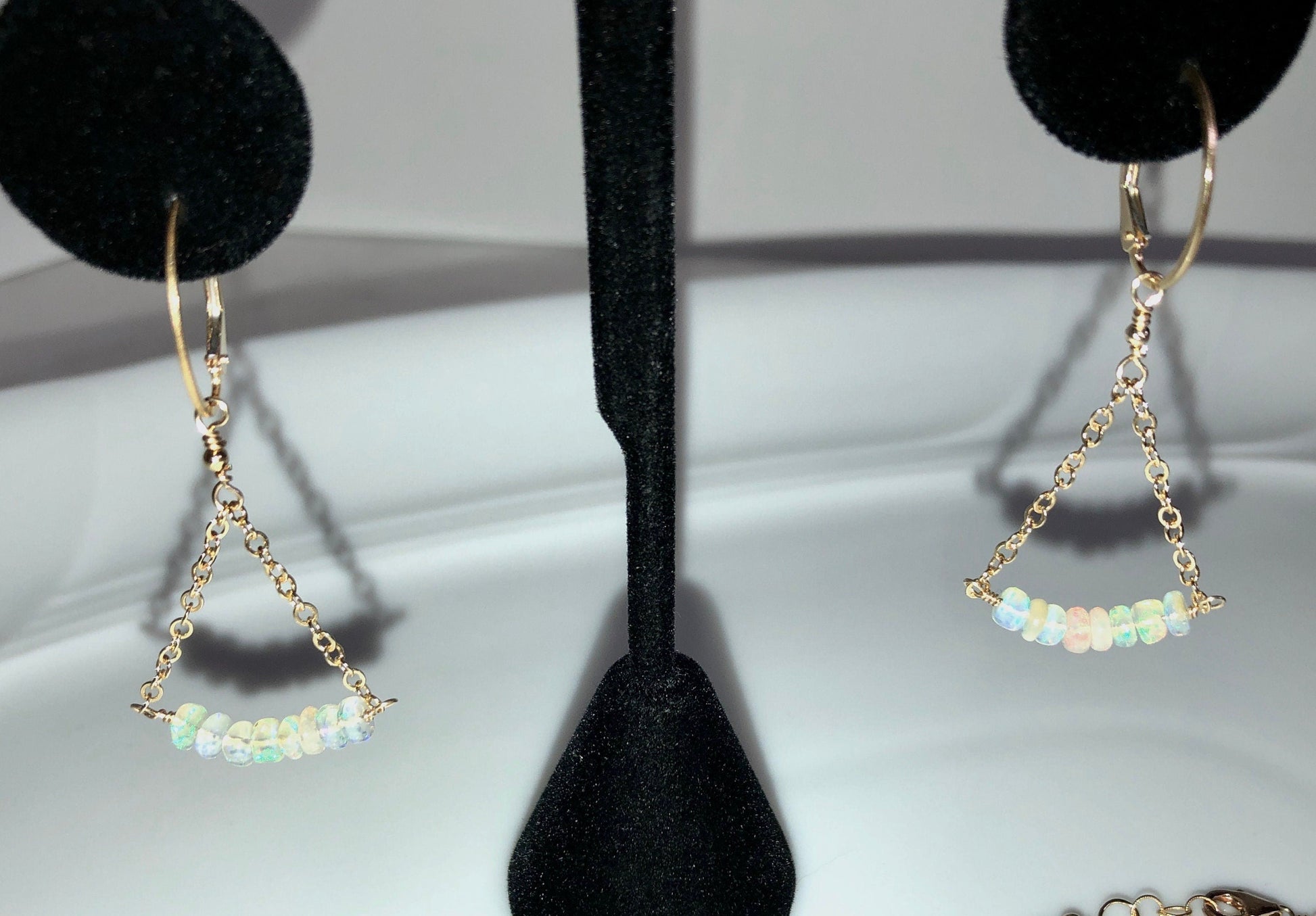 Opal Chain Dangle Earrings, October Birthstone
