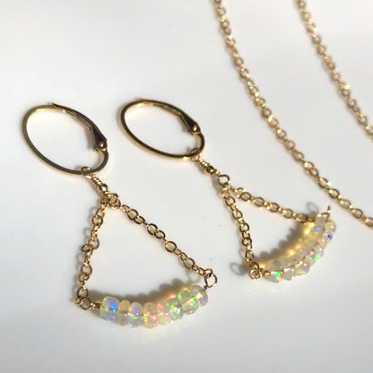 Opal Chain Dangle Earrings, October Birthstone