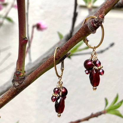 Cranberry Pearl & Garnet Waterfall Earrings