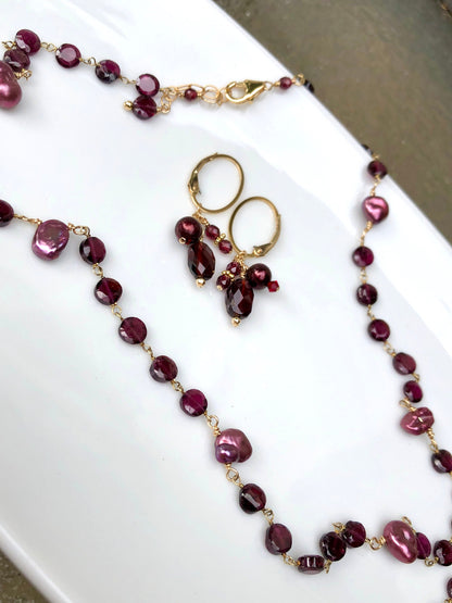Raspberry Baroque Pearl and Garnet Necklace