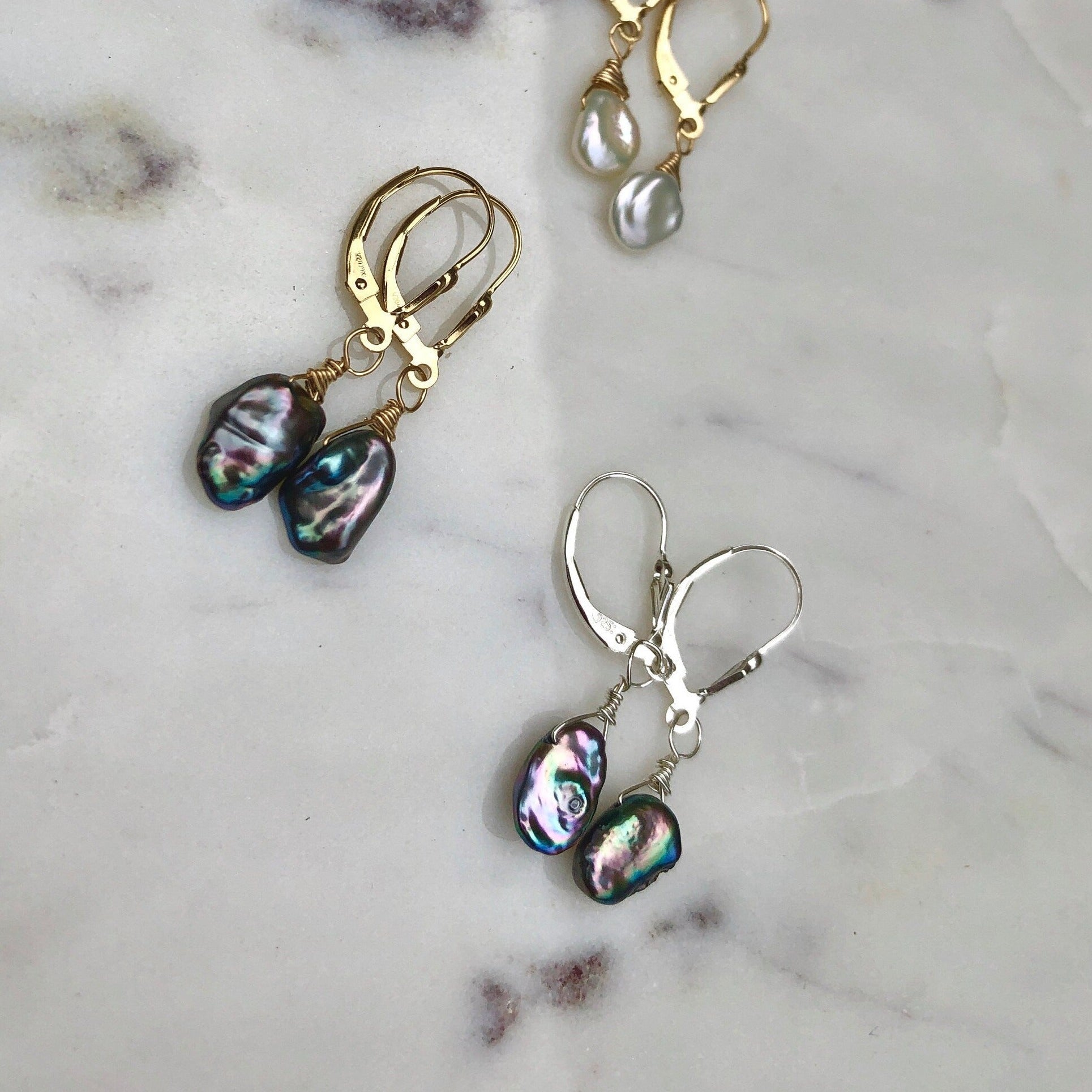 Peacock Gray Baroque Pearl Earrings