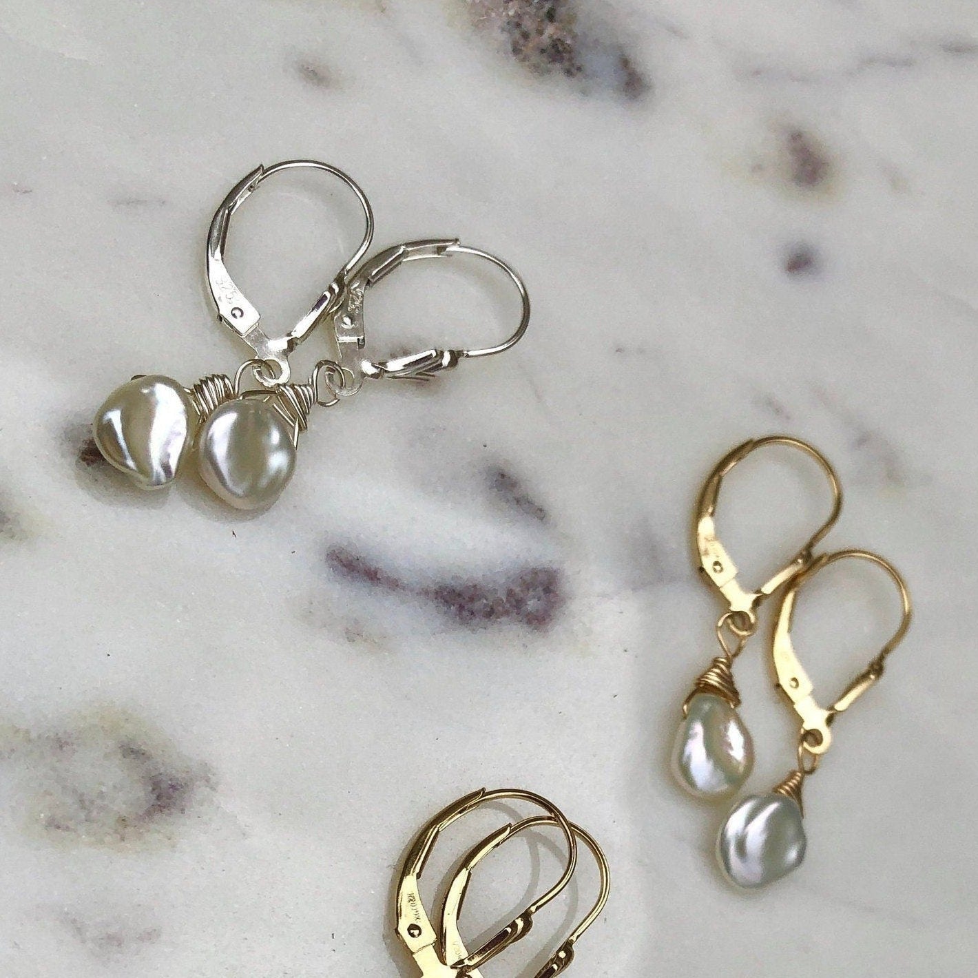 White Baroque Pearl Earrings