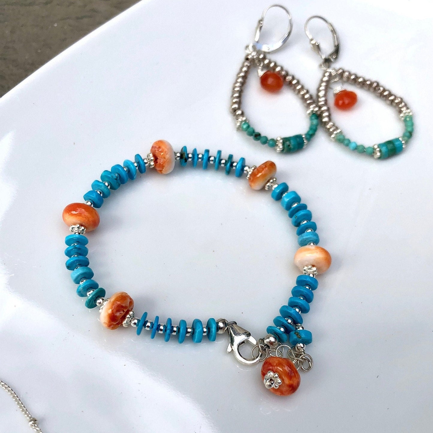Spiny Oyster & Heshi Turquoise Bracelet