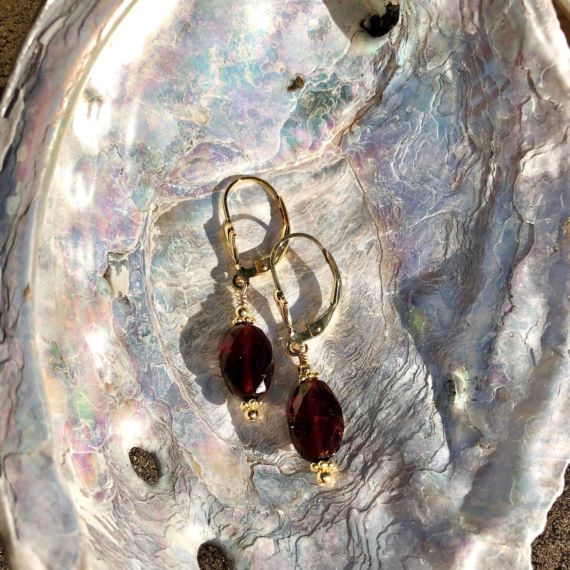 Faceted Garnet Dangle Earrings, January Birthstone