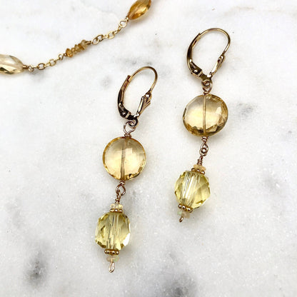 Citrine & Yellow Quartz Drop Earrings, November Birthday