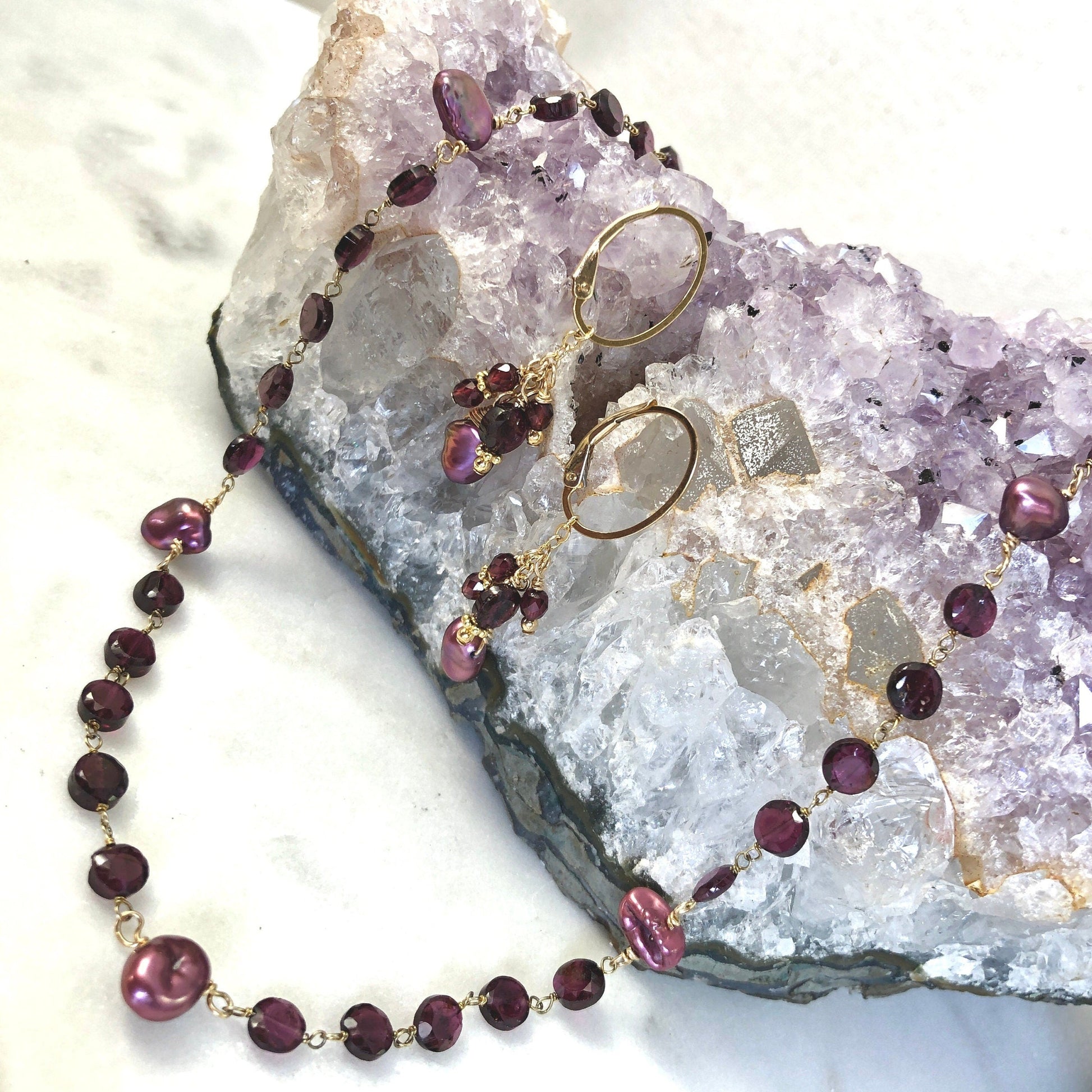 Raspberry Baroque Pearl and Garnet Necklace, Garnet Necklace, January Birthday