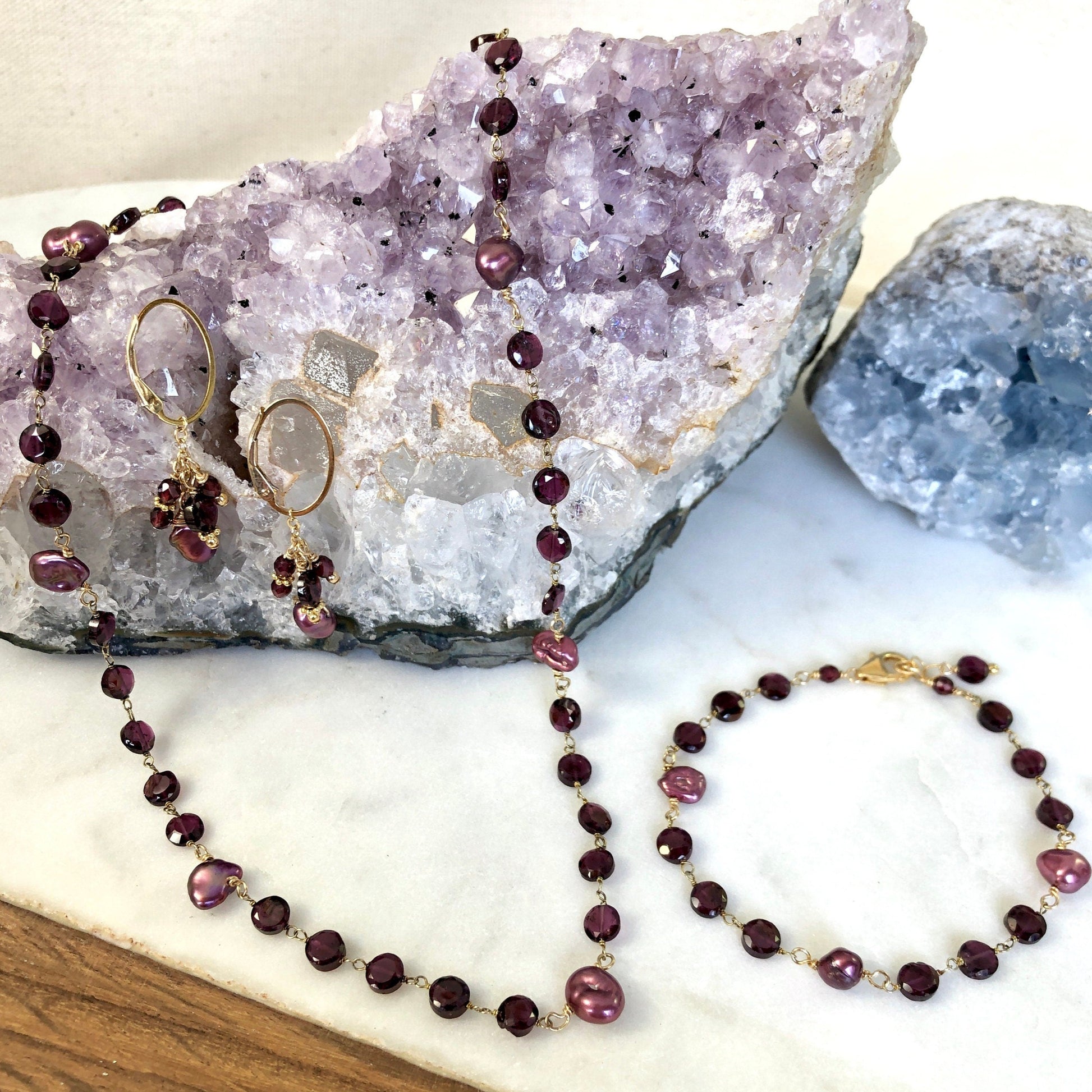 Raspberry Baroque Pearl and Garnet Necklace, Garnet Necklace, January Birthday
