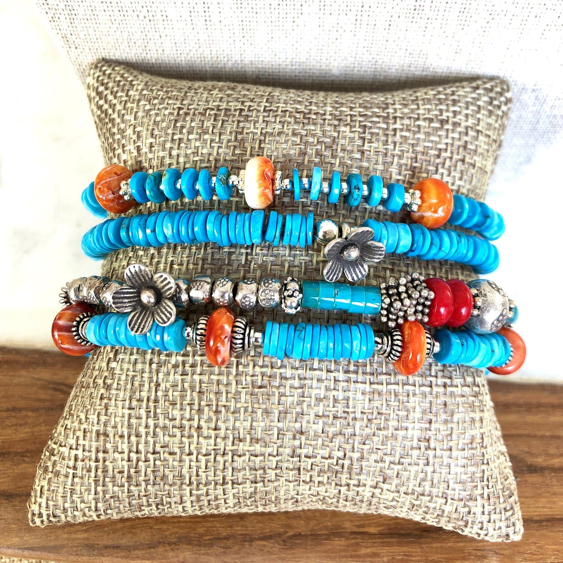 Spiny Oyster & Heshi Turquoise Bracelet