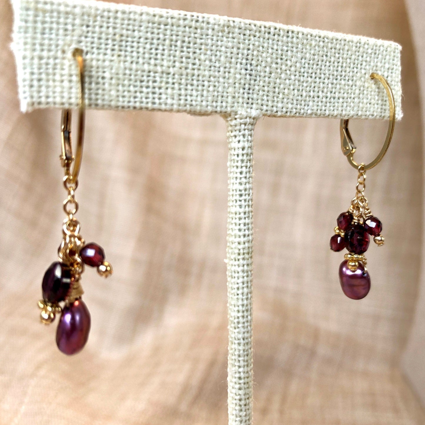 Raspberry Pearl & Garnet Waterfall Earrings