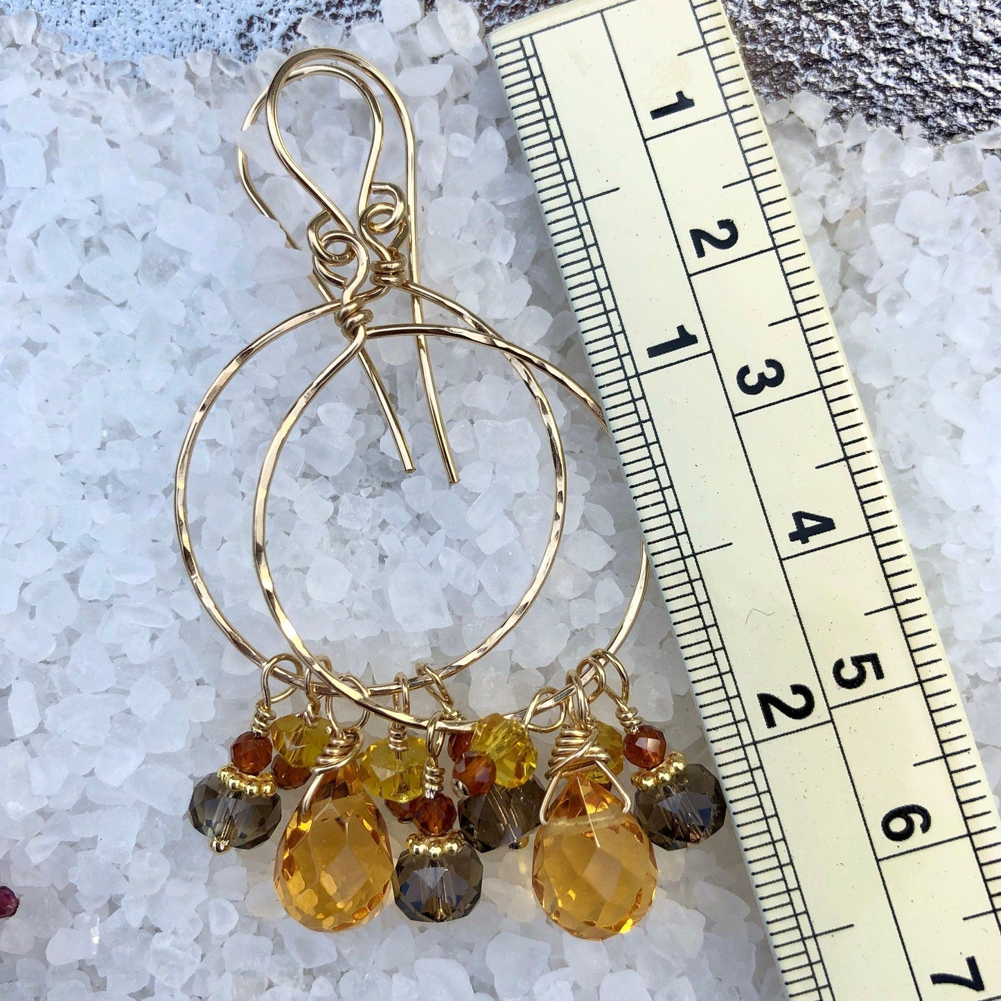 Citrine, Quartz, & Garnet Hoop Earrings, November Birthstone