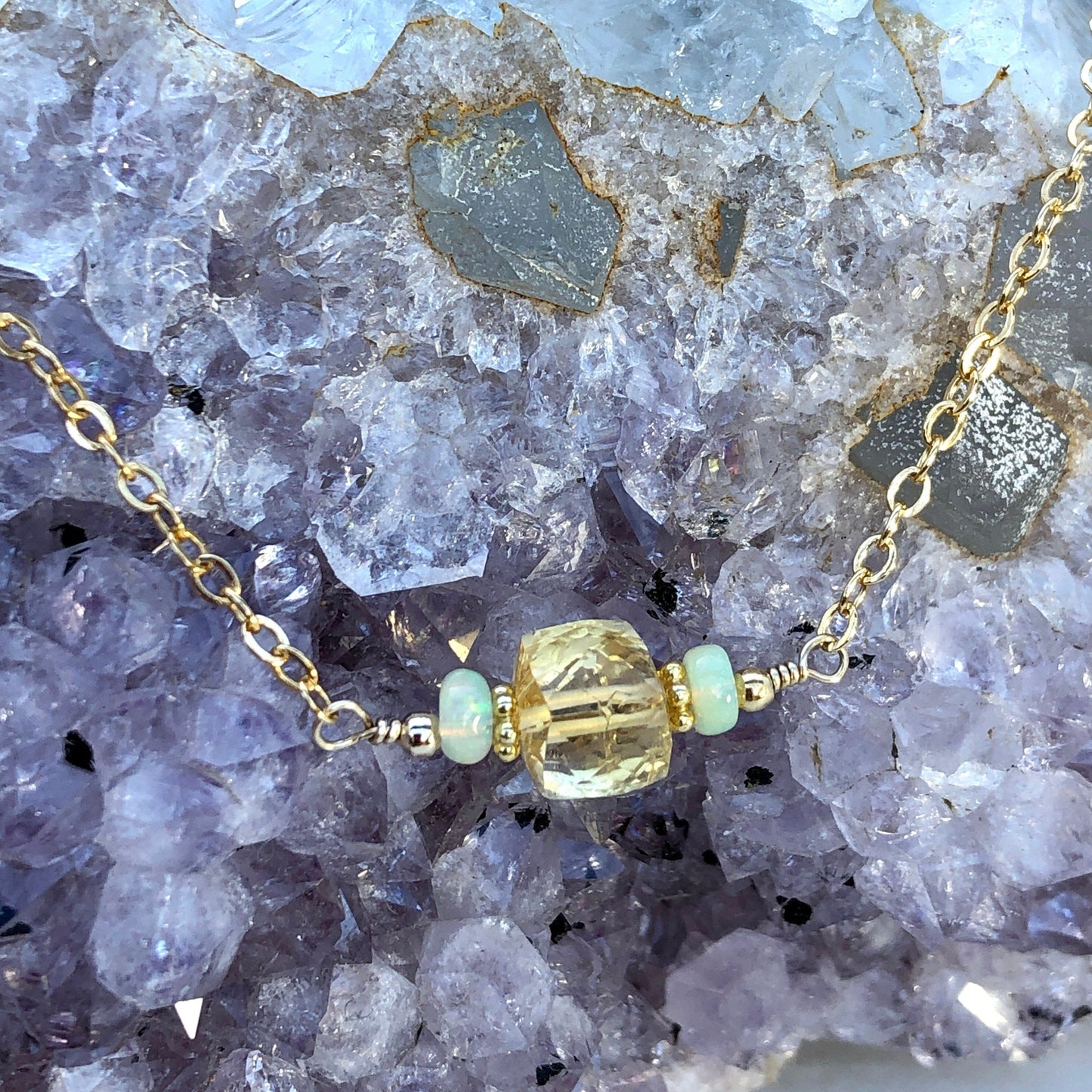 Citrine & Opal Bar Necklace