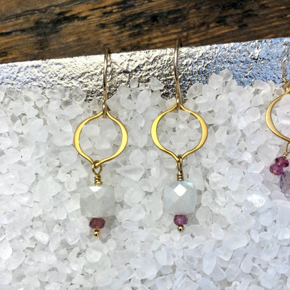 Rainbow Moonstone & Rhodolite Garnet Earrings