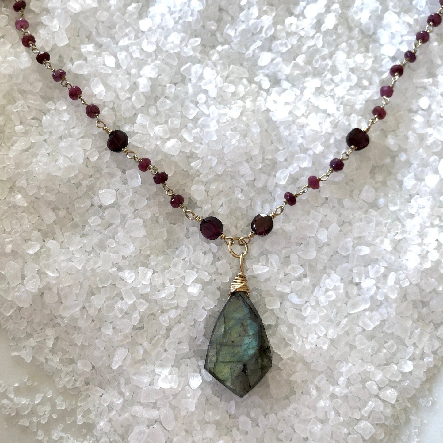 Labradorite, Garnet & Ruby Necklace