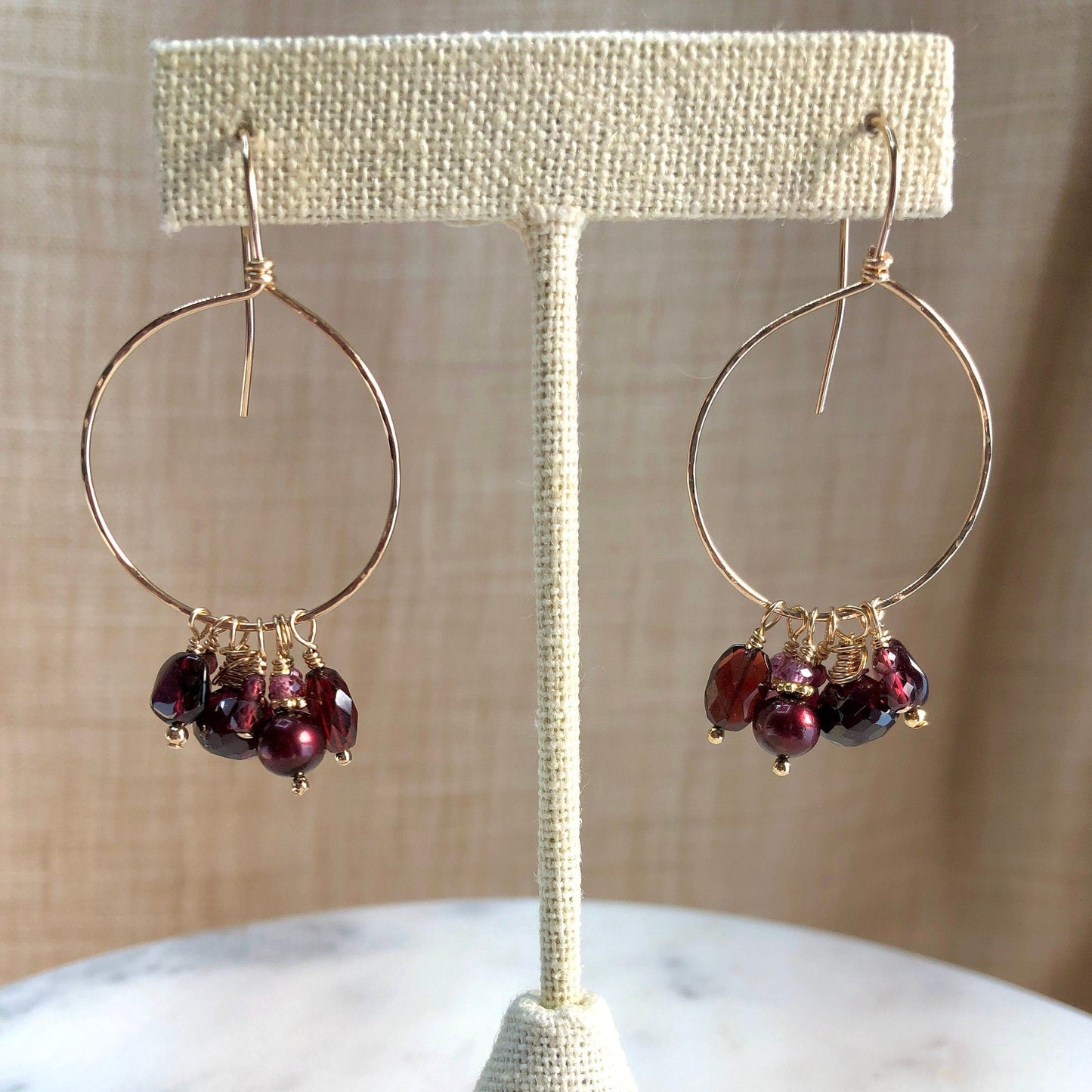 Garnet Dangle Hoop Earrings