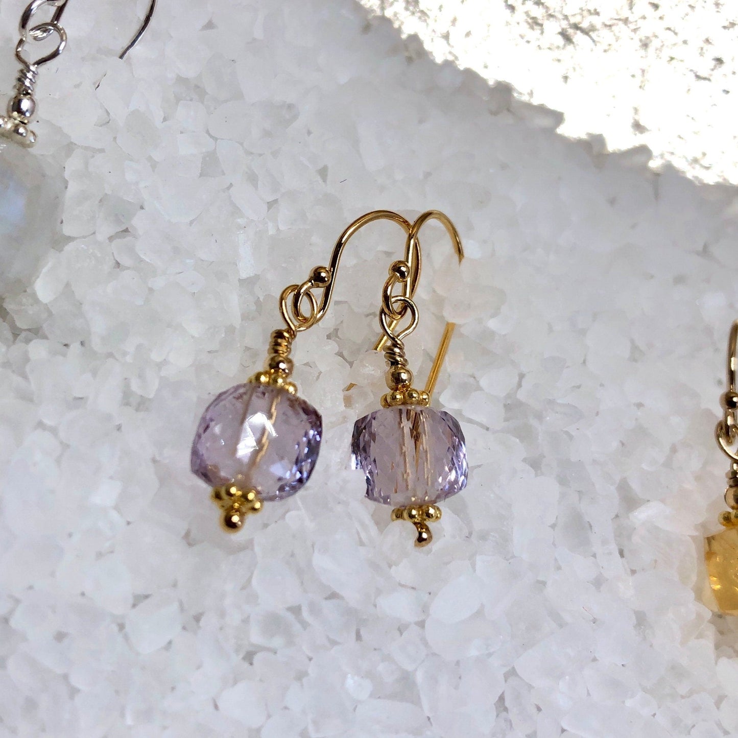 Pink Amethyst Faceted Cube Drop Earrings