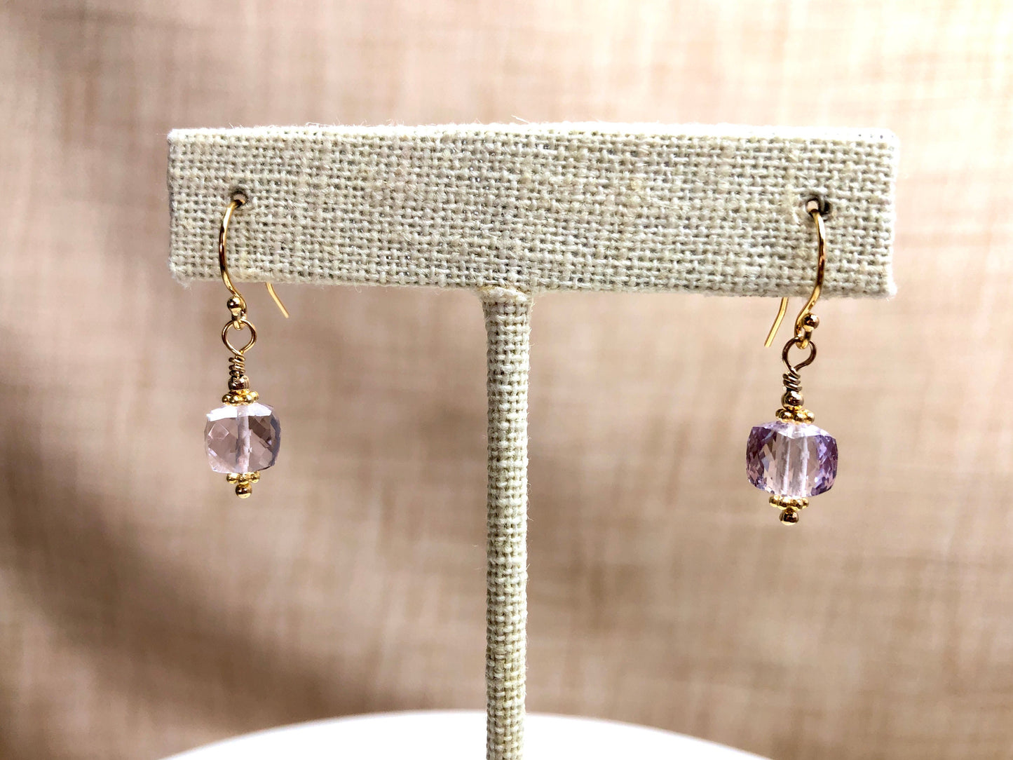 Pink Amethyst Faceted Cube Drop Earrings