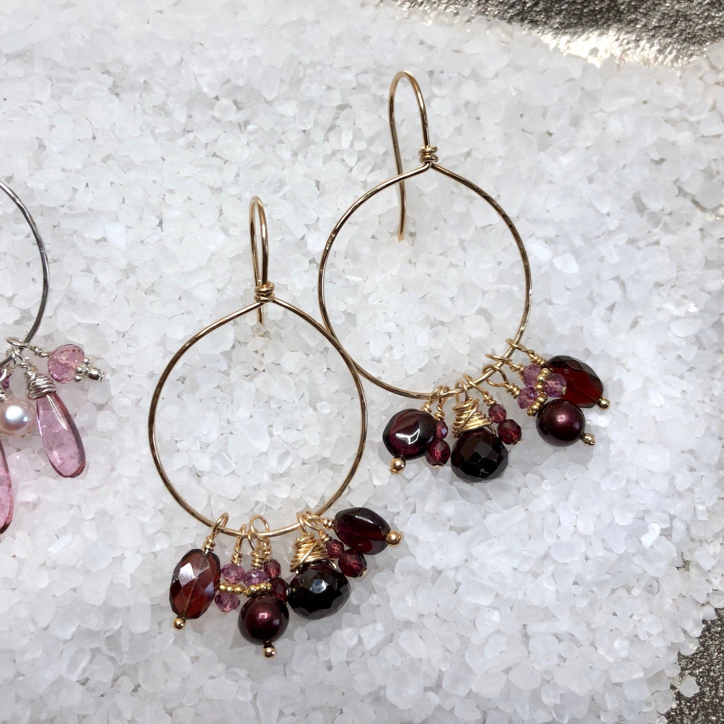 Garnet Dangle Hoop Earrings