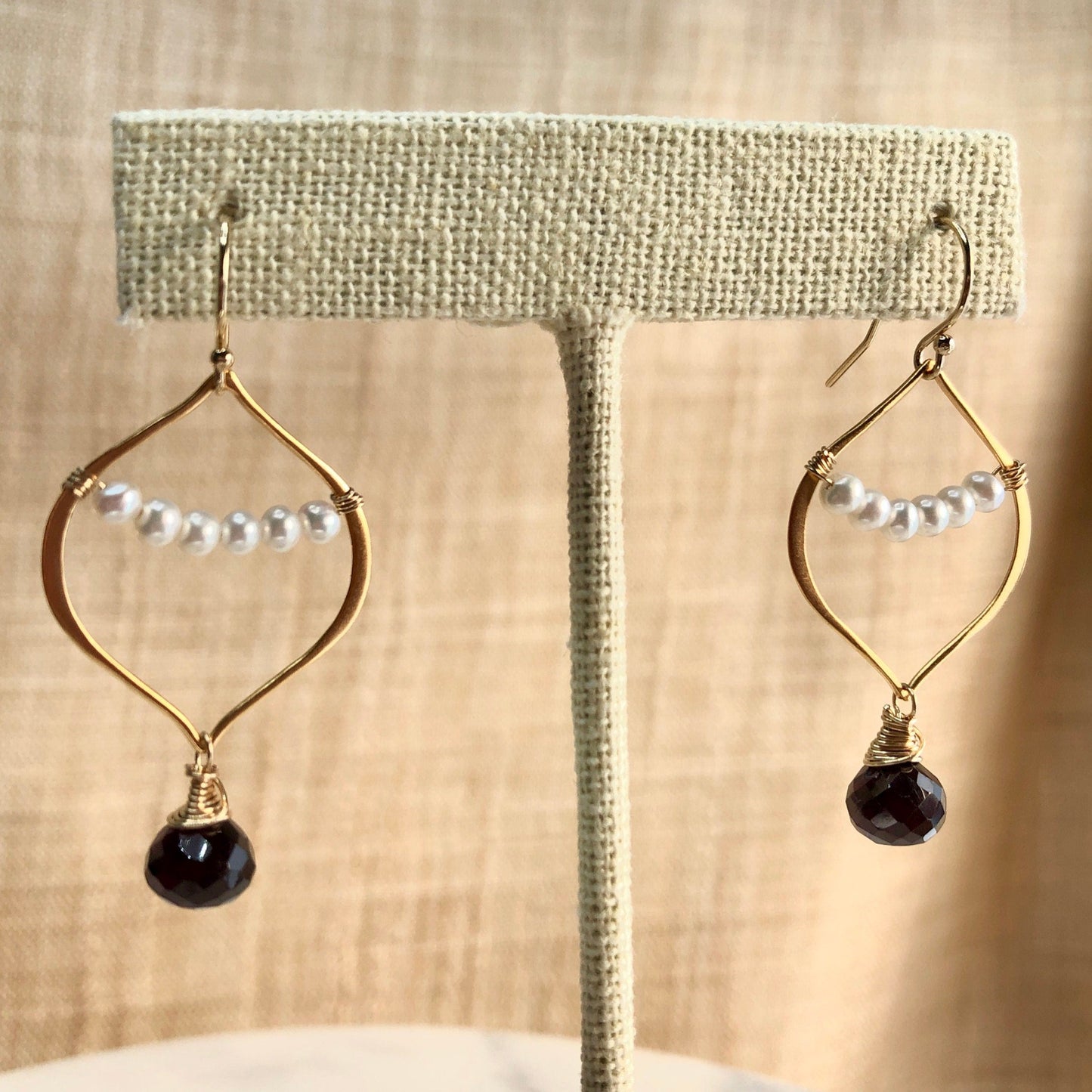 Garnet and Pearl Wrap Earrings