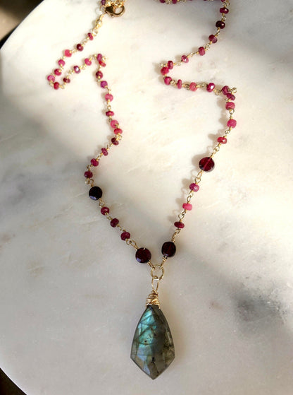 Labradorite, Garnet & Ruby Necklace