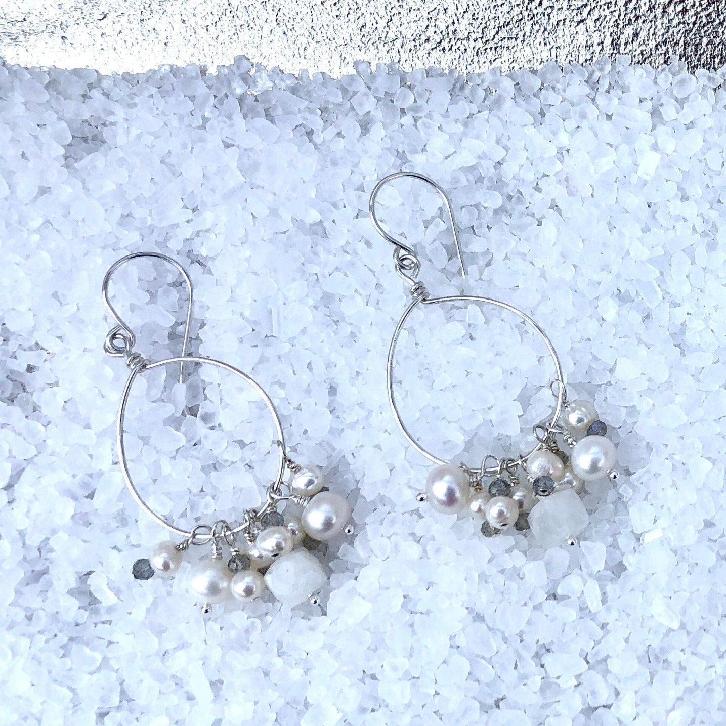 Pearl, Moonstone & Labradorite Hoop Earrings