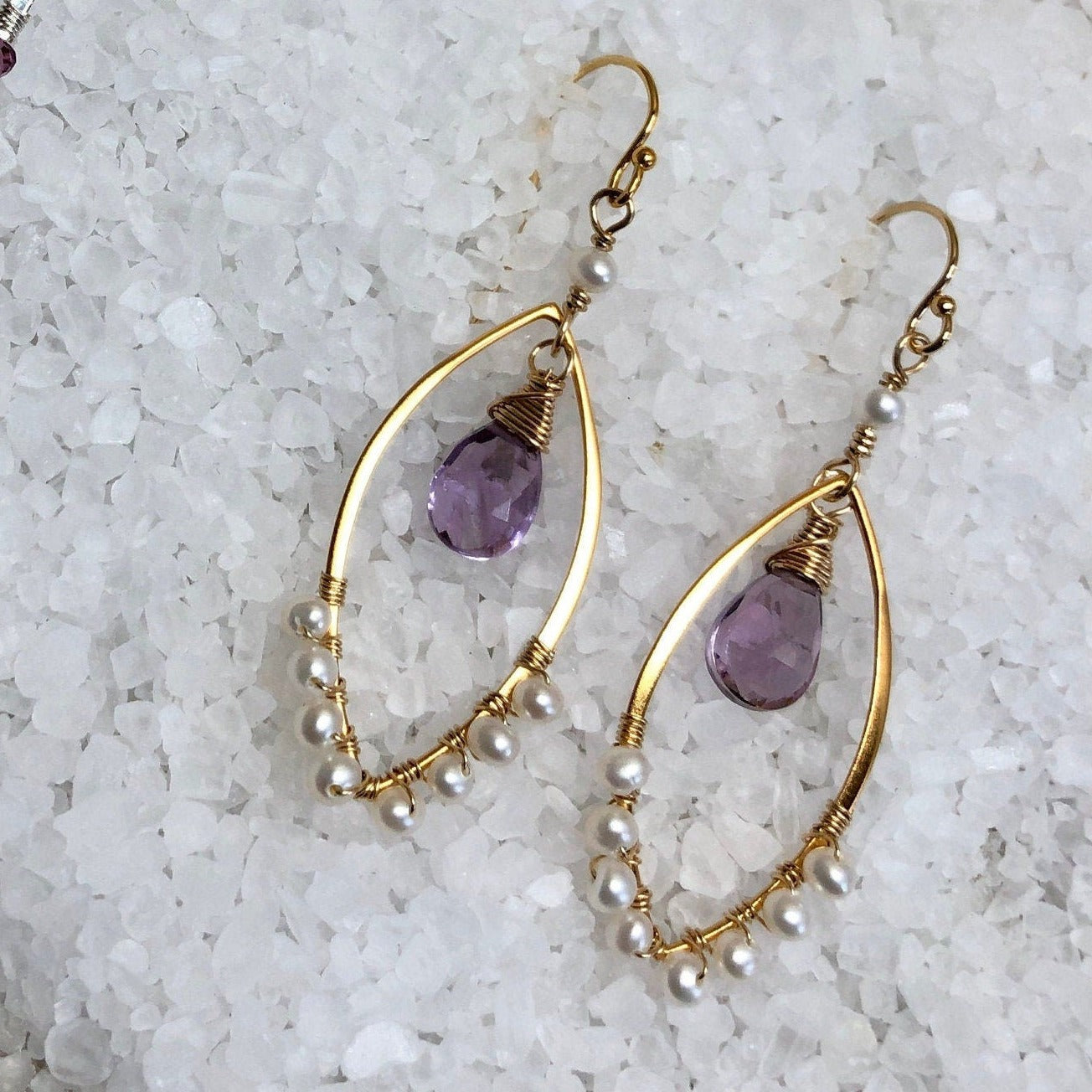 Amethyst and Pearl Dangle Earrings