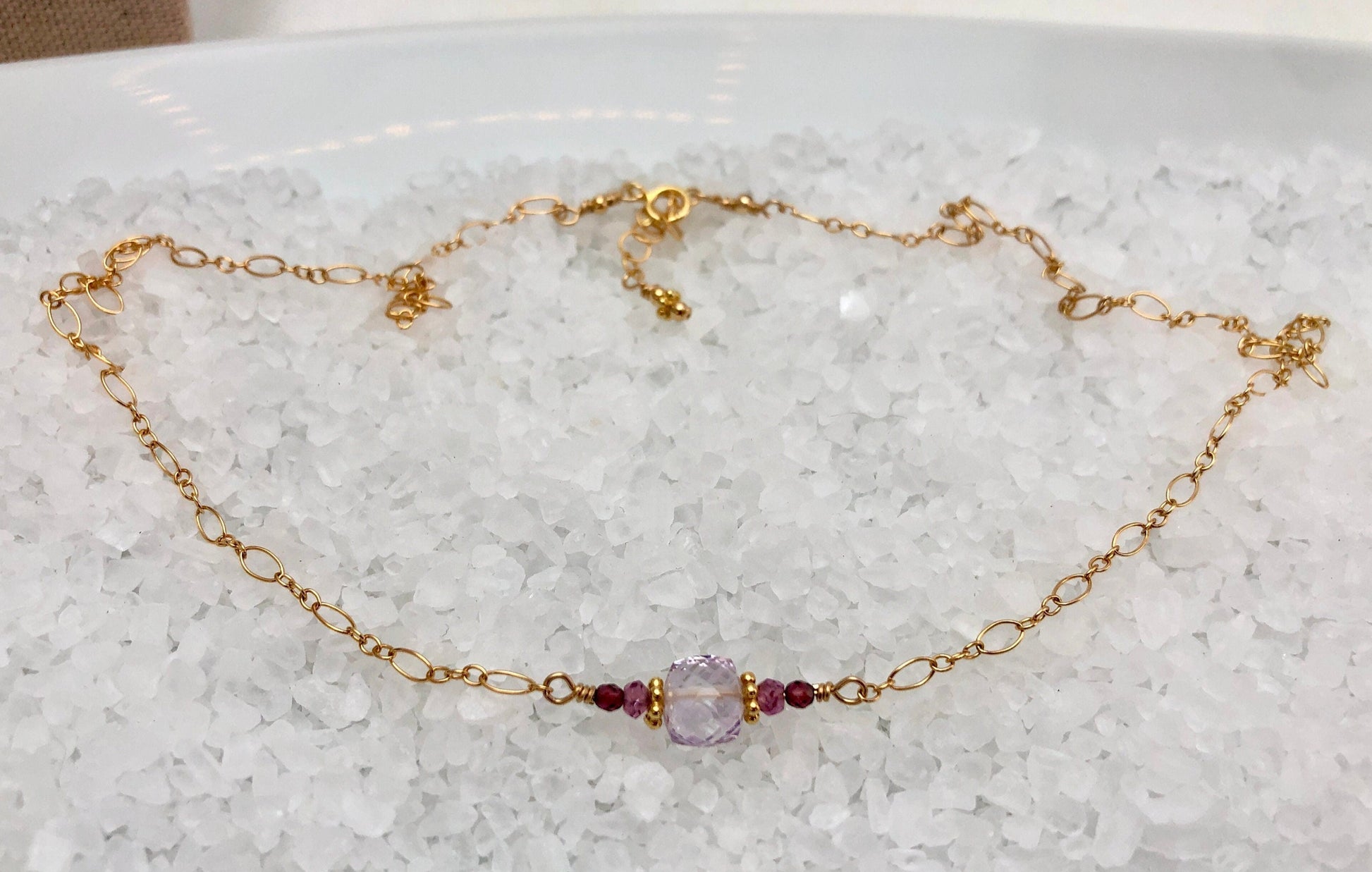 Pink Amethyst & Garnet Bar Necklace, February Birthstone