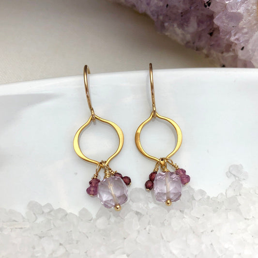 Pink Amethyst Dangle Earrings, February Birthstone