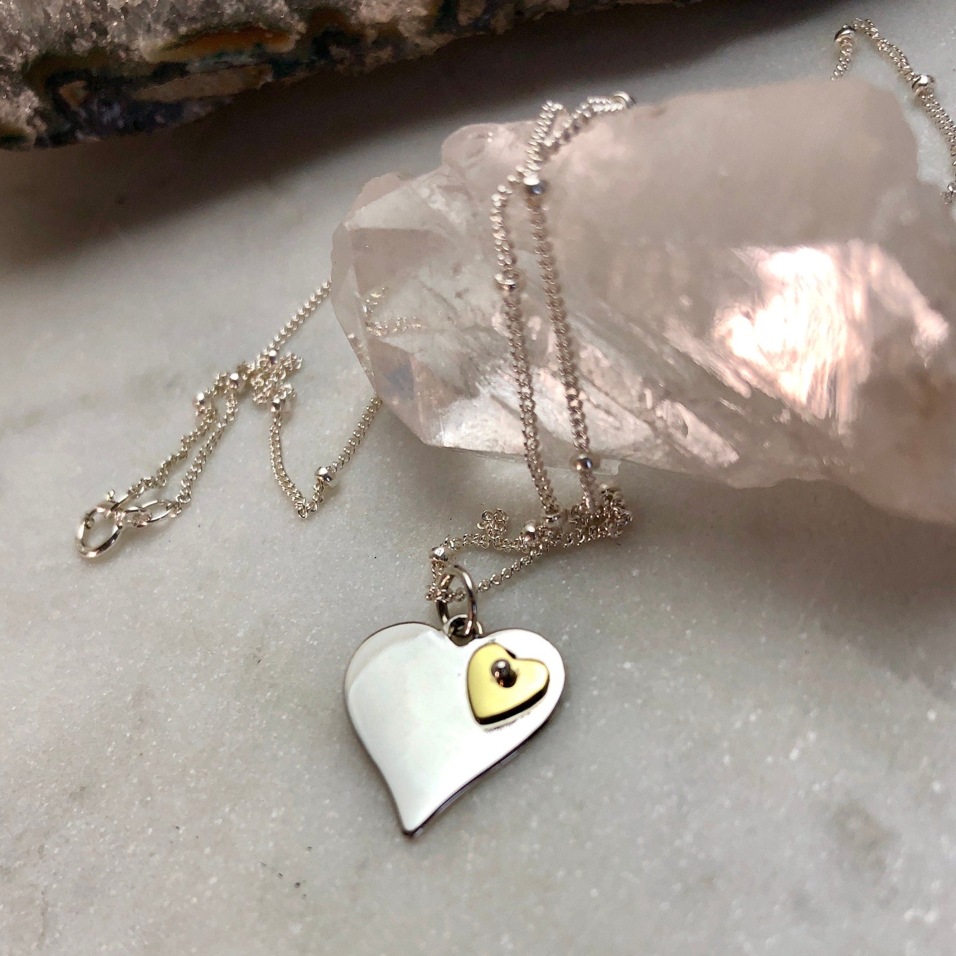 Sterling Heart with Bronze Heart Necklace 