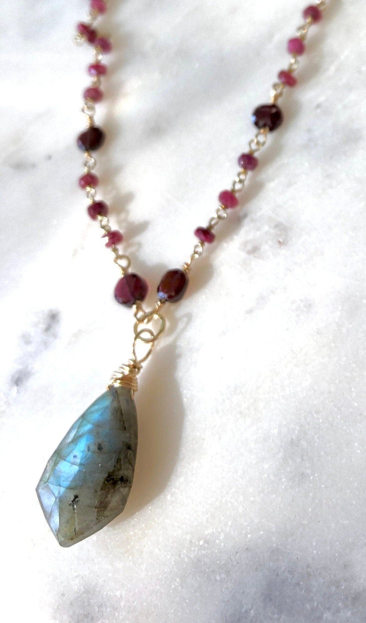 Labradorite, Garnet & Ruby Necklace