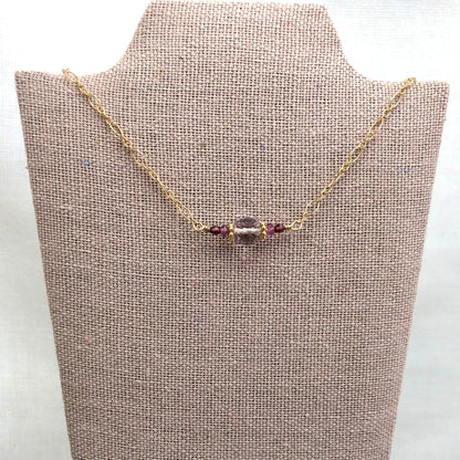 Pink Amethyst & Garnet Bar Necklace, February Birthstone