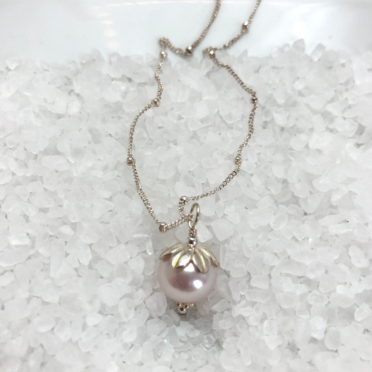 Pink Pearl Floral Necklace, June Birthstone