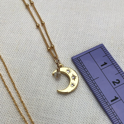 CZ Moon Charm Necklace with Swarovski Crystal Accent