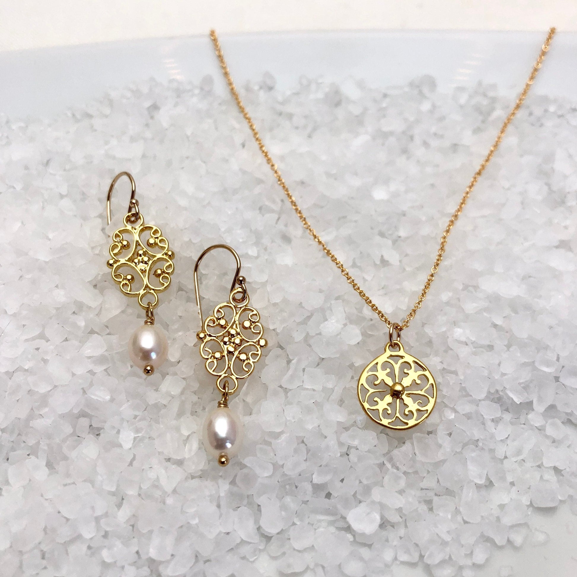 Gold Filigree Necklace, Filigree Charm Necklace